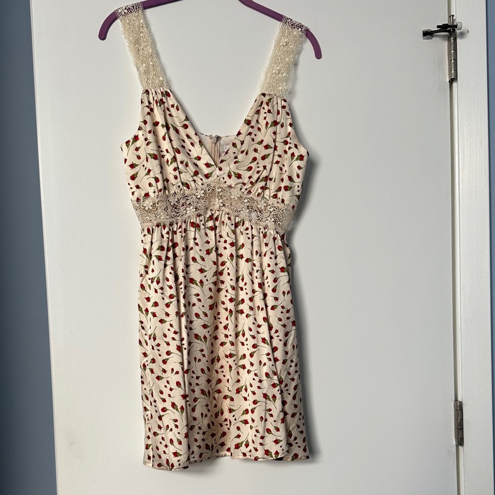 Reformation Cream and Red Patterned Mini Dress